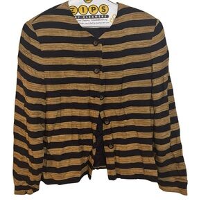 Striped Black and Gold Button-Up Jacket
